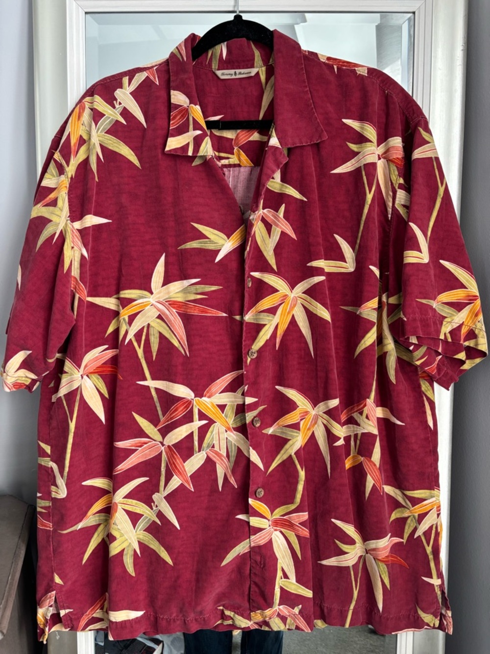 Tommy Bahama Men's Silk Tropical Bamboo Print Short-Sleeve Camp Shirt Red XL